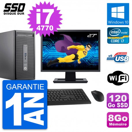 PC Tour HP 400 G2 MT Ecran 27" Core i7-4770 RAM 8Go SSD 120Go Windows 10 Wifi