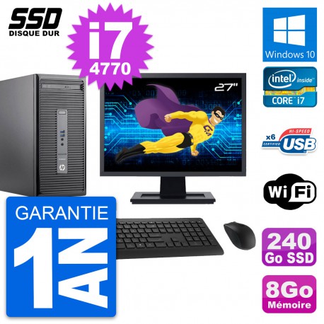 PC Tour HP 400 G2 MT Ecran 27" Core i7-4770 RAM 8Go SSD 240Go Windows 10 Wifi