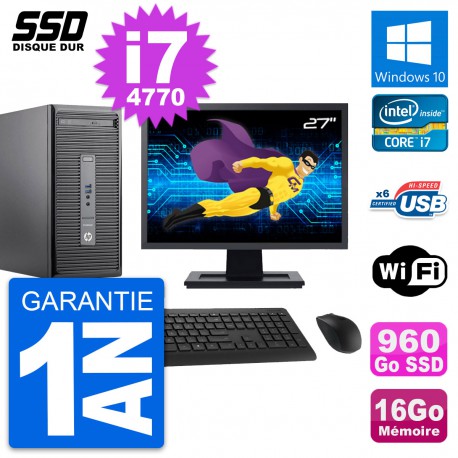 PC Tour HP 400 G2 MT Ecran 27" Core i7-4770 RAM 16Go SSD 960Go Windows 10 Wifi