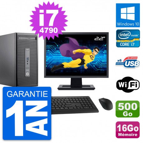PC Tour HP 400 G2 MT Ecran 22" i7-4790 RAM 16Go Disque Dur 500Go Windows 10 Wifi