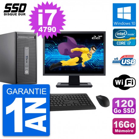PC Tour HP 400 G2 MT Ecran 22" Intel i7-4790 RAM 16Go SSD 120Go Windows 10 Wifi