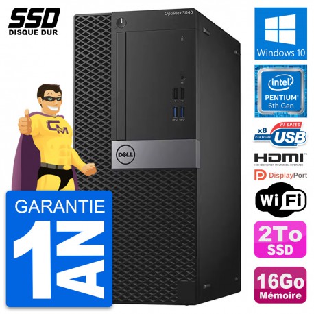 PC Tour Dell OptiPlex 3040 Pentium G4400 RAM 16Go SSD 2To HDMI Windows 10 Wifi