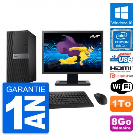 PC Tour Dell 3040 Ecran 22" Intel G4400 RAM 8Go Disque 1To HDMI Windows 10 Wifi
