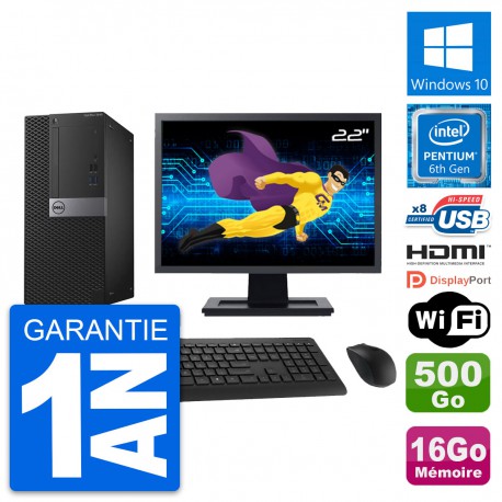 PC Tour Dell 3040 Ecran 22" G4400 RAM 16Go Disque Dur 500Go HDMI Windows 10 Wifi