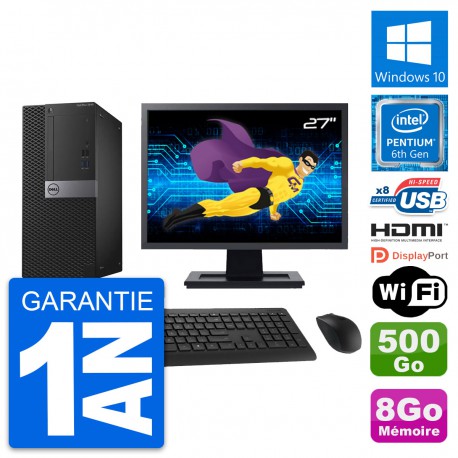 PC Tour Dell 3040 Ecran 27" G4400 RAM 8Go Disque Dur 500Go HDMI Windows 10 Wifi