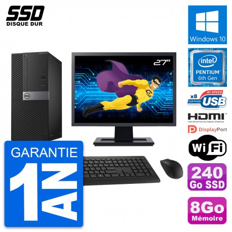 PC Tour Dell 3040 Ecran 27" Intel G4400 RAM 8Go SSD 240Go HDMI Windows 10 Wifi