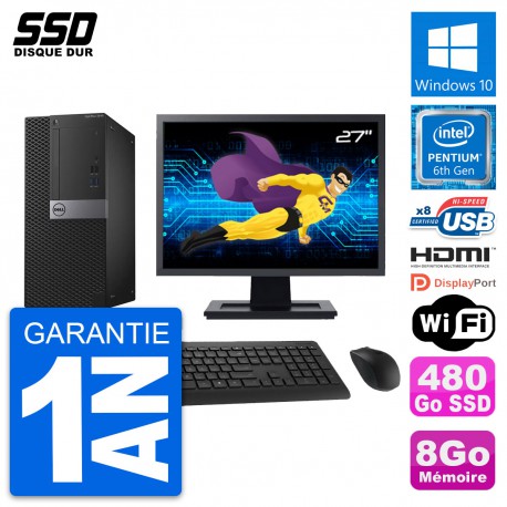 PC Tour Dell 3040 Ecran 27" Intel G4400 RAM 8Go SSD 480Go HDMI Windows 10 Wifi