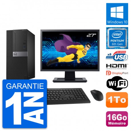PC Tour Dell 3040 Ecran 27" Intel G4400 RAM 16Go Disque 1To HDMI Windows 10 Wifi