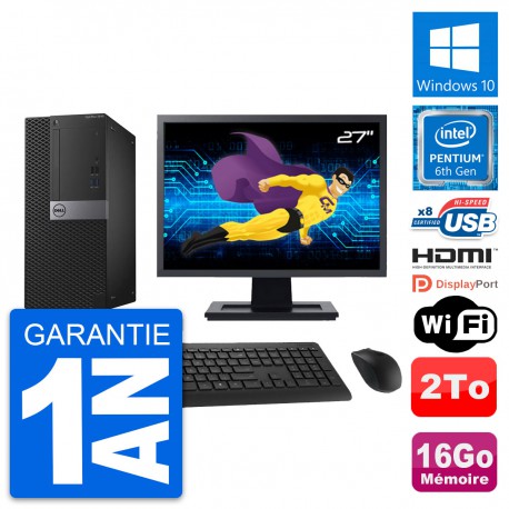 PC Tour Dell 3040 Ecran 27" Intel G4400 RAM 16Go Disque 2To HDMI Windows 10 Wifi