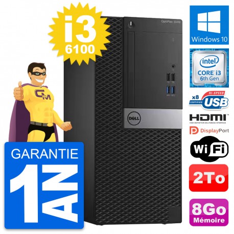 PC Tour Dell OptiPlex 3040 Intel i3-6100 RAM 8Go Disque 2To HDMI Windows 10 Wifi