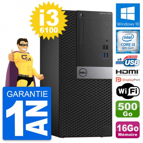 PC Tour Dell OptiPlex 3040 i3-6100 RAM 16Go Disque 500Go HDMI Windows 10 Wifi