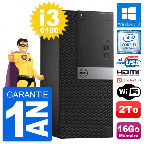 PC Tour Dell OptiPlex 3040 Core i3-6100 RAM 16Go Disque 2To HDMI Windows 10 Wifi
