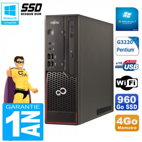 PC Fujitsu Esprimo C720 SFF Intel G3220 4Go Disque 960Go SSD Graveur DVD Wifi W7