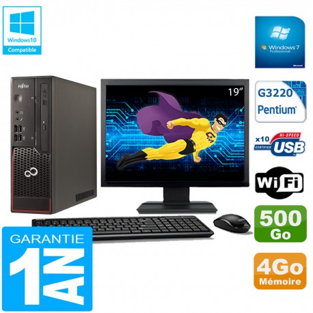 PC Fujitsu Esprimo C720 SFF Intel G3220 4Go Disque 500Go Wifi W7 Ecran 19"