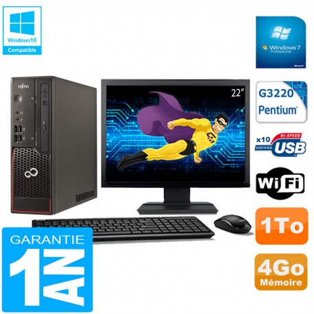 PC Fujitsu Esprimo C720 SFF Intel G3220 4Go Disque 1To Wifi W7 Ecran 22"