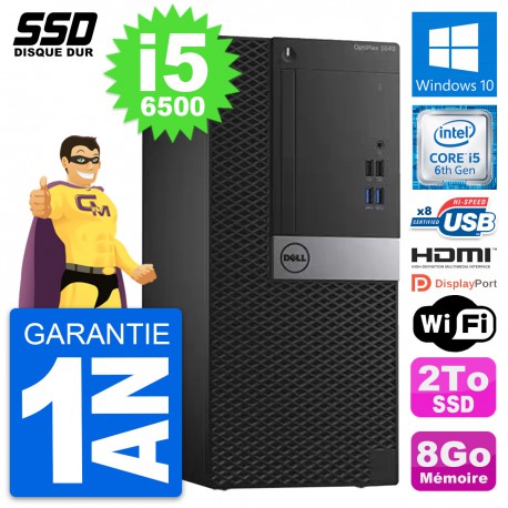 PC Tour Dell OptiPlex 3040 Intel i5-6500 RAM 8Go SSD 2To HDMI Windows 10 Wifi
