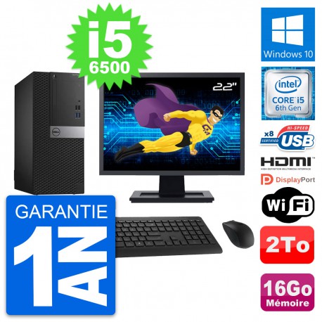 PC Tour Dell 3040 Ecran 22" i5-6500 RAM 16Go Disque Dur 2To HDMI Windows 10 Wifi