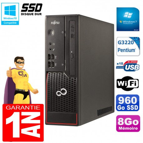 PC Fujitsu Esprimo C720 SFF Intel G3220 8Go Disque 960Go SSD Graveur DVD Wifi W7