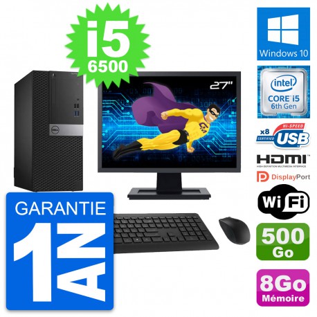 PC Tour Dell 3040 Ecran 27" i5-6500 RAM 8Go Disque 500Go HDMI Windows 10 Wifi