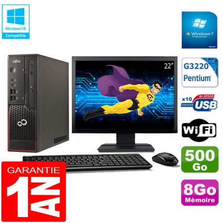 PC Fujitsu Esprimo C720 SFF Intel G3220 8Go Disque 500 Go Wifi W7 Ecran 22"
