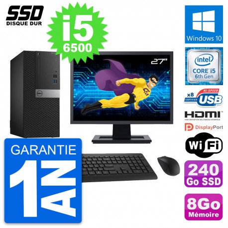 PC Tour Dell 3040 Ecran 27" Intel i5-6500 RAM 8Go SSD 240Go HDMI Windows 10 Wifi
