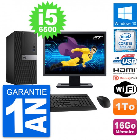 PC Tour Dell 3040 Ecran 27" i5-6500 RAM 16Go Disque Dur 1To HDMI Windows 10 Wifi