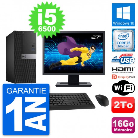 PC Tour Dell 3040 Ecran 27" i5-6500 RAM 16Go Disque Dur 2To HDMI Windows 10 Wifi