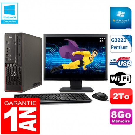 PC Fujitsu Esprimo C720 SFF Intel G3220 8Go Disque 2To Wifi W7 Ecran 22"