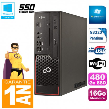 PC Fujitsu Esprimo C720 SFF Intel G3220 16Go Disque 480Go SSD Graveur DVD Wifi W7