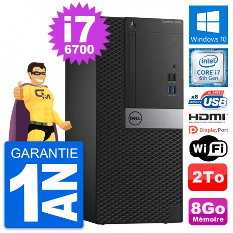 PC Tour Dell OptiPlex 3040 Intel i7-6700 RAM 8Go Disque 2To HDMI Windows 10 Wifi