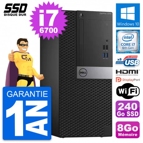 PC Tour Dell OptiPlex 3040 Intel i7-6700 RAM 8Go SSD 240Go HDMI Windows 10 Wifi