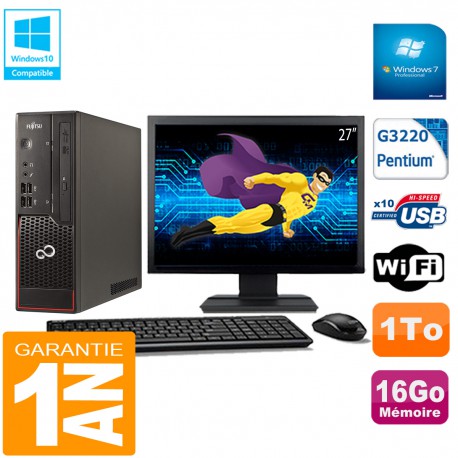 PC Fujitsu Esprimo C720 SFF Intel G3220 16Go Disque 1To Wifi W7 Ecran 27"