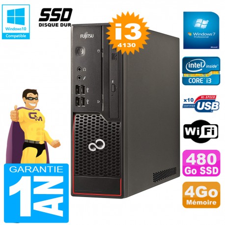 PC Fujitsu Esprimo C720 SFF Core I3-4130 4Go Disque 480Go SSD Graveur DVD Wifi W7