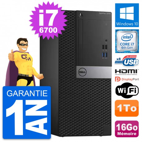 PC Tour Dell OptiPlex 3040 Core i7-6700 RAM 16Go Disque 1To HDMI Windows 10 Wifi