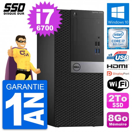 PC Tour Dell OptiPlex 3040 Intel i7-6700 RAM 8Go SSD 2To HDMI Windows 10 Wifi