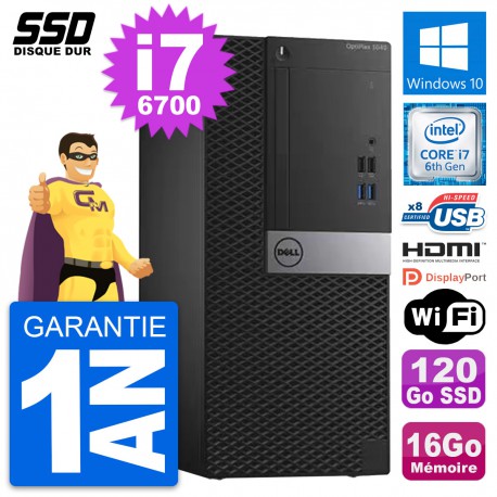 PC Tour Dell OptiPlex 3040 Intel i7-6700 RAM 16Go SSD 120Go HDMI Windows 10 Wifi