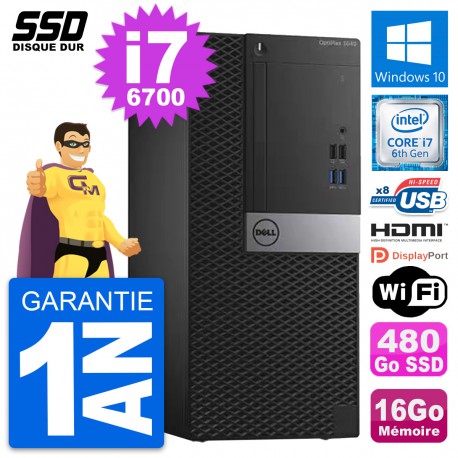PC Tour Dell OptiPlex 3040 Intel i7-6700 RAM 16Go SSD 480Go HDMI Windows 10 Wifi