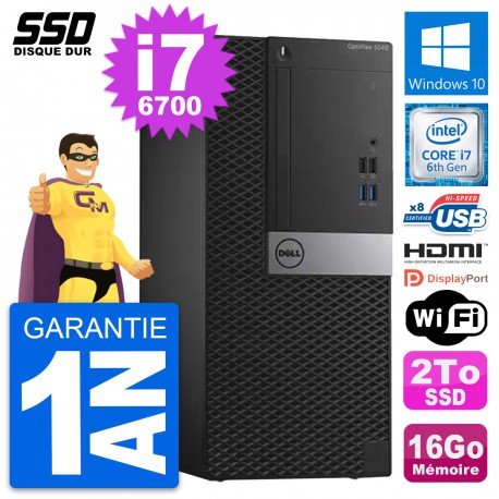 PC Tour Dell OptiPlex 3040 Intel i7-6700 RAM 16Go SSD 2To HDMI Windows 10 Wifi