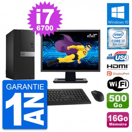 PC Tour Dell 3040 Ecran 22" i7-6700 RAM 16Go Disque 500Go HDMI Windows 10 Wifi