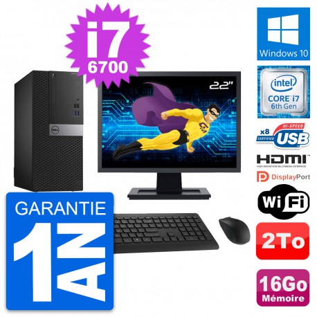 PC Tour Dell 3040 Ecran 22" i7-6700 RAM 16Go Disque Dur 2To HDMI Windows 10 Wifi