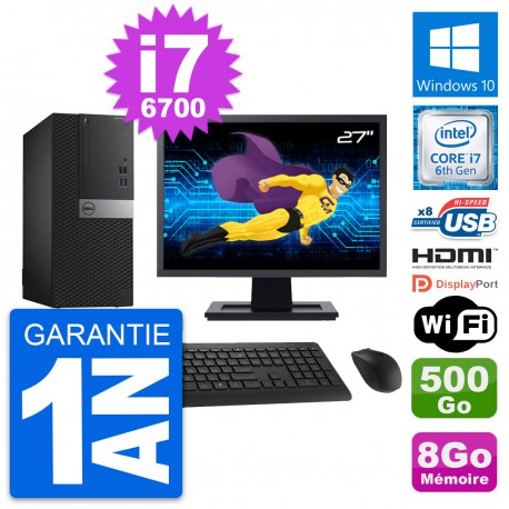 PC Tour Dell 3040 Ecran 27" i7-6700 RAM 8Go Disque 500Go HDMI Windows 10 Wifi