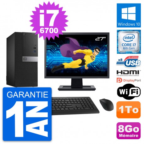PC Tour Dell 3040 Ecran 27" Core i7-6700 RAM 8Go Disque 1To HDMI Windows 10 Wifi