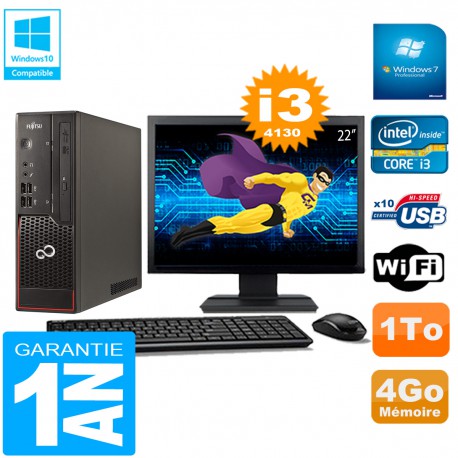 PC Fujitsu Esprimo C720 SFF Core I3-4130 4Go Disque 1To Wifi W7 Ecran 22"