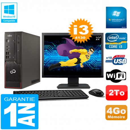 PC Fujitsu Esprimo C720 SFF Core I3-4130 4Go Disque 2To Wifi W7 Ecran 22"