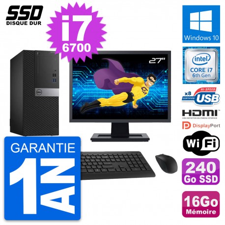 PC Tour Dell 3040 Ecran 27" Core i7-6700 RAM 16Go SSD 240Go HDMI Windows 10 Wifi