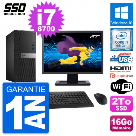 PC Tour Dell 3040 Ecran 27" Intel i7-6700 RAM 16Go SSD 2To HDMI Windows 10 Wifi