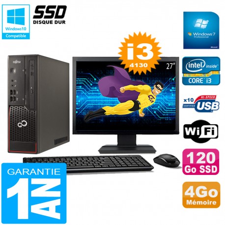 PC Fujitsu Esprimo C720 SFF Core I3-4130 4Go Disque 120Go SSD Wifi W7 Ecran 27"