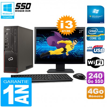 PC Fujitsu Esprimo C720 SFF Core I3-4130 4Go Disque 240Go SSD Wifi W7 Ecran 27"