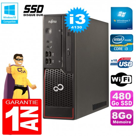 PC Fujitsu Esprimo C720 SFF Core I3-4130 8Go Disque 480Go SSD Graveur DVD Wifi W7