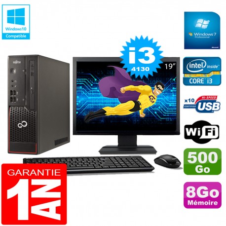 PC Fujitsu Esprimo C720 SFF Core I3-4130 8Go Disque 500Go Wifi W7 Ecran 19"